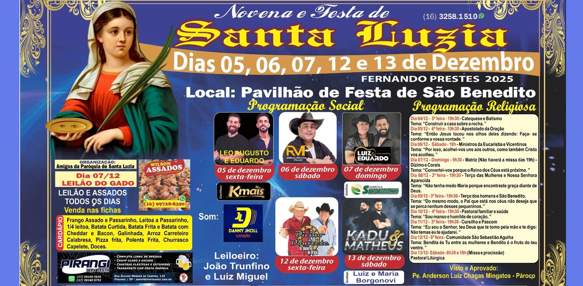 Fernando Prestes se prepara para a tradicional Novena e Festa de Santa Luzia 2025