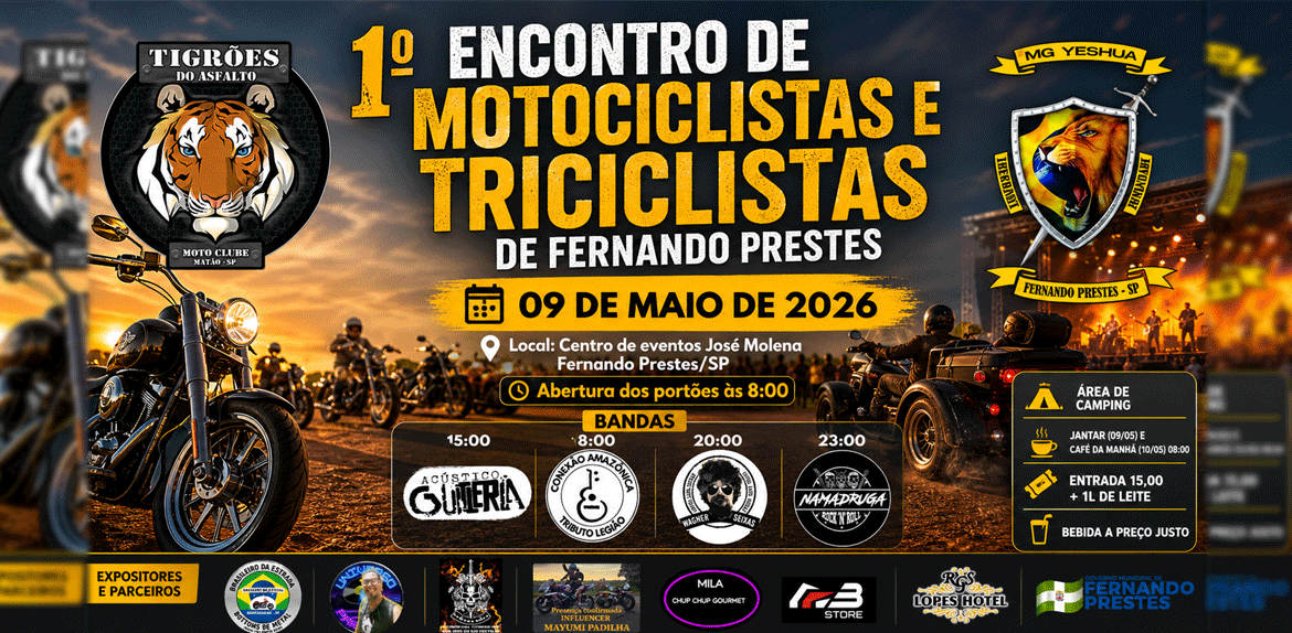 Fernando Prestes recebe 1º Encontro de Motociclistas e Triciclistas no dia 9 de maio