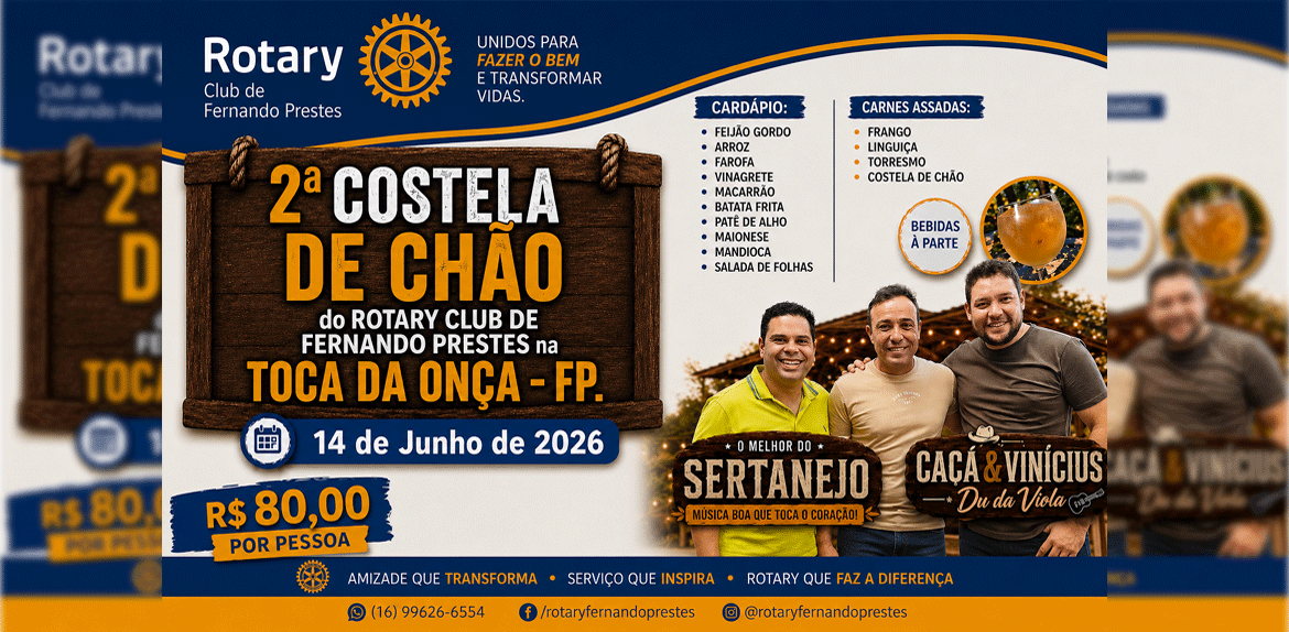 Rotary Club de Fernando Prestes promove 2ª Costela de Chão no dia 14 de junho