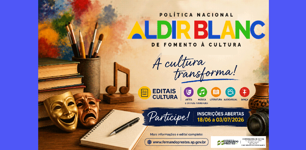 Cultura: edital da PNAB vai destinar R$ 31,8 mil para projetos em Fernando Prestes